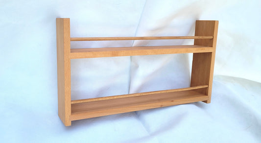 Solid Beech Spice Rack 2 Shelf Deep Capacity & Open Top for Larger Jars, Bottles and Packets