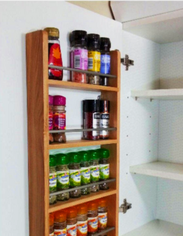 Solid Oak Spice Rack 5 Shelf Tiers Cupboard Door Hung Open Top Kitchen Storage SilverAppleWood