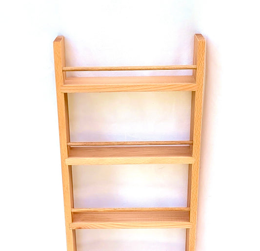 Solid Beech Spice Rack 5 Shelf Deep Capacity & Open Top. Holds Larger Jars, Bottles and Packets