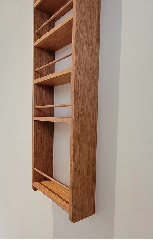 Solid Oak Larder Rack for Butler Pantry Cupboard Doors - Spice Rack - Bottle Rack - 4 Shelves