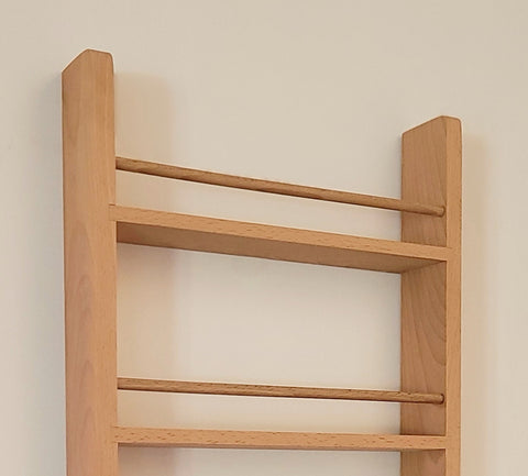 Solid Beech Spice Rack 4 Tiers Kitchen Cupboard & Door Hung