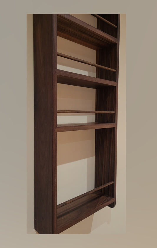 Empty solid walnut butler pantry larder rack with 5 shelves