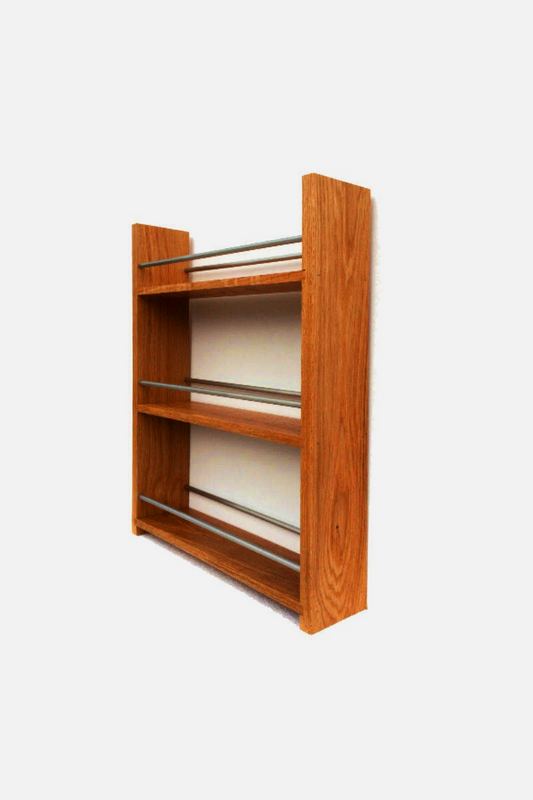Solid Oak Spice Rack 3 Shelves Deep Capacity & Open Top for Larger Jars, Bottles and Packets - 8cm Deep