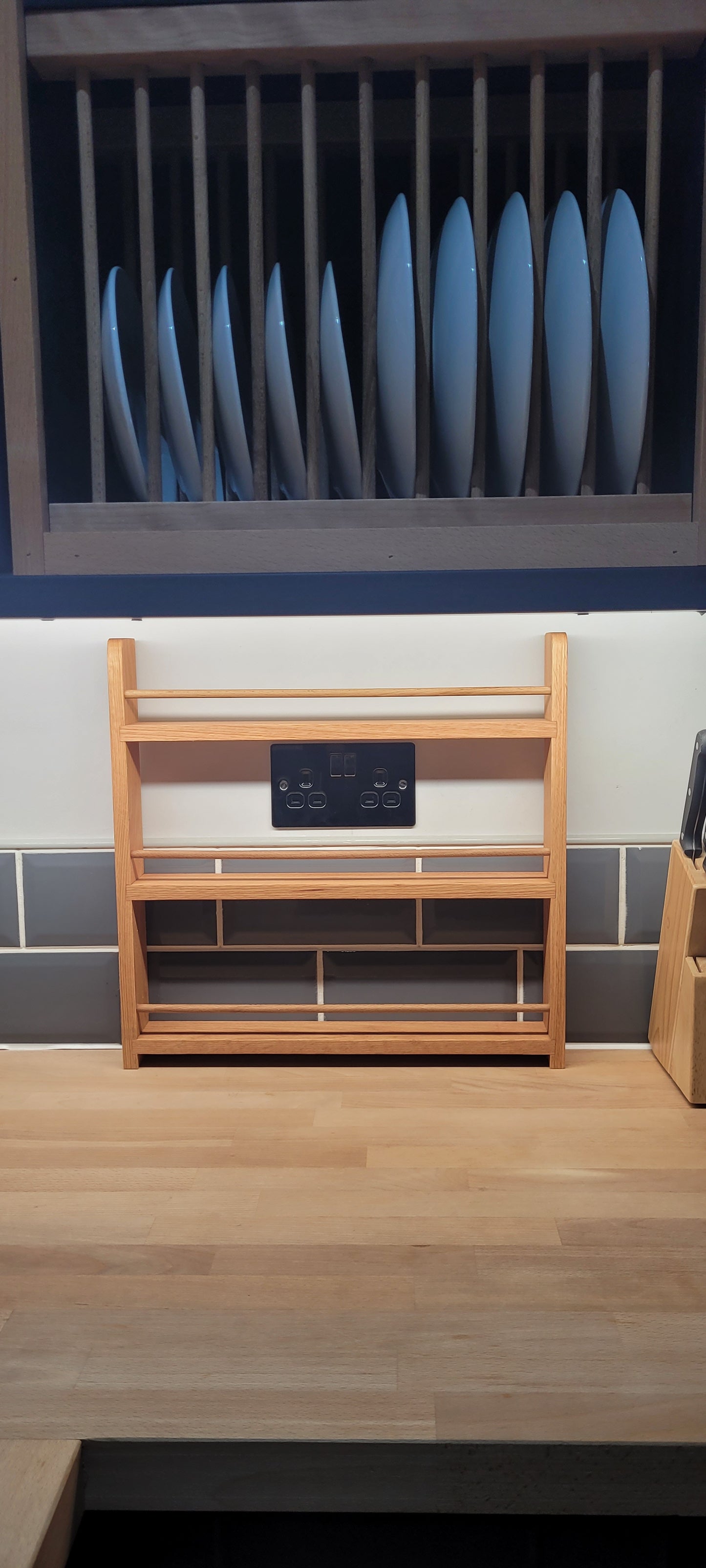 Solid Oak Spice Rack 3 Shelves - Cupboard & Door Hung - 6cm deep