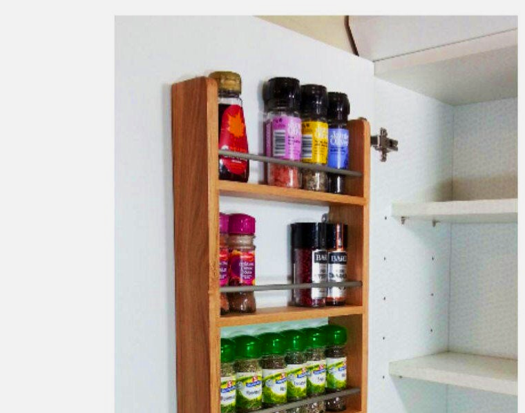 Solid Oak Spice Rack 3 Tiers Cupboard Door Hung Open Top Storage SilverAppleWood