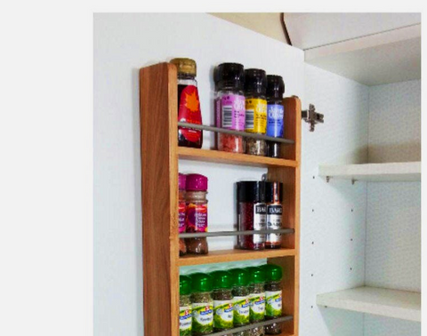Solid Oak Spice Rack 3 Tiers Cupboard & Door Hung