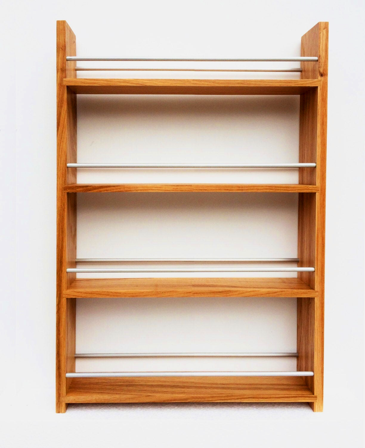 Solid Oak Spice Rack 5 Shelves Deep Capacity & Open Top for Larger Jars, Bottles and Packets - 8cm Deep