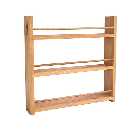Solid Beech Spice Rack 3 Shelf Deep Capacity & Open Top for Larger Jars, Bottles and Packets