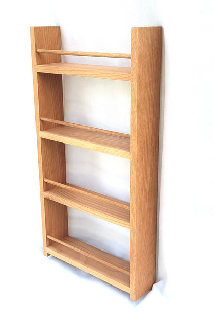 Solid Beech Spice Rack 4 Shelf Deep Capacity & Open Top for Larger Jars, Bottles and Packets