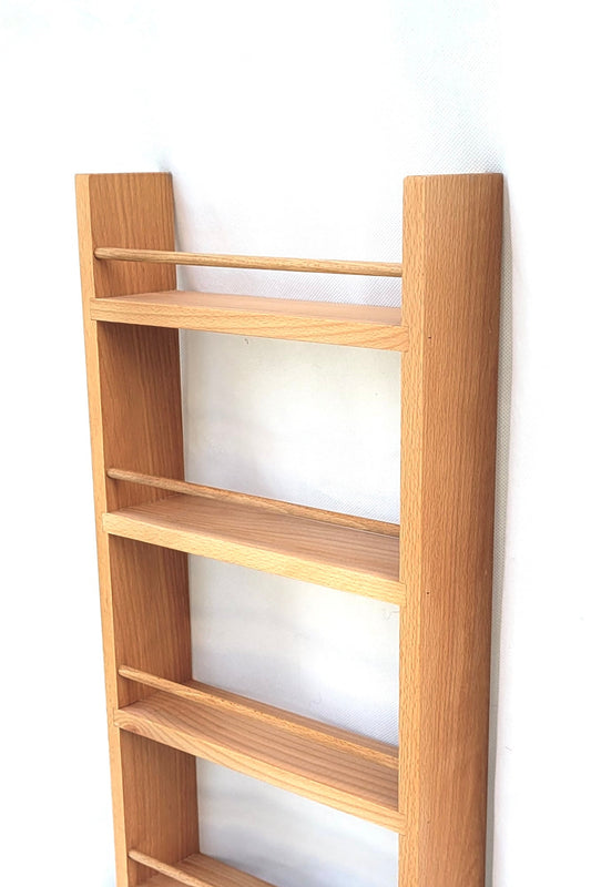 Solid Beech Spice Rack 6 Shelf Deep Capacity & Open Top for for Larger Jars, Bottles and Packets