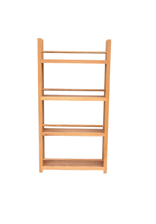 Solid Beech Spice Rack 4 Shelf Deep Capacity & Open Top for Larger Jars, Bottles and Packets