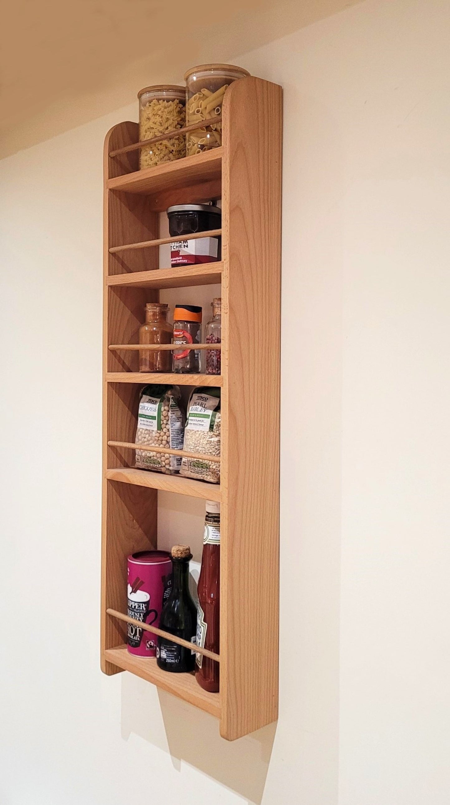Side view of 5 shelf solid beech butler pantry larder rack