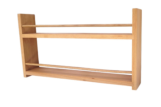 Solid Beech Spice Rack 2 Shelf Deep Capacity & Open Top for Larger Jars, Bottles and Packets