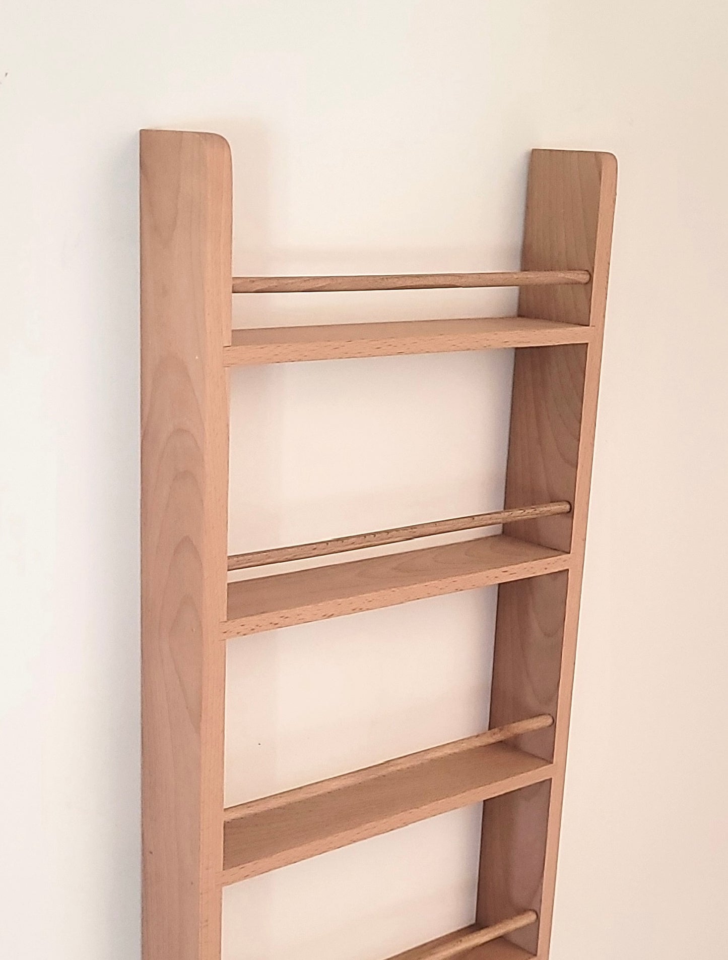 Empty solid beech cupboard door spice rack