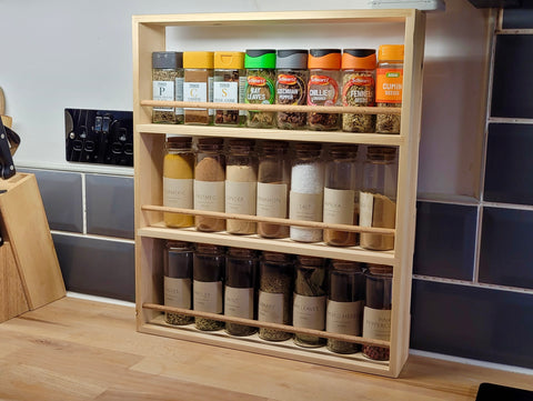 Solid Pine Spice Rack 3 Tiers / Shelves for Herb & Spice Jars