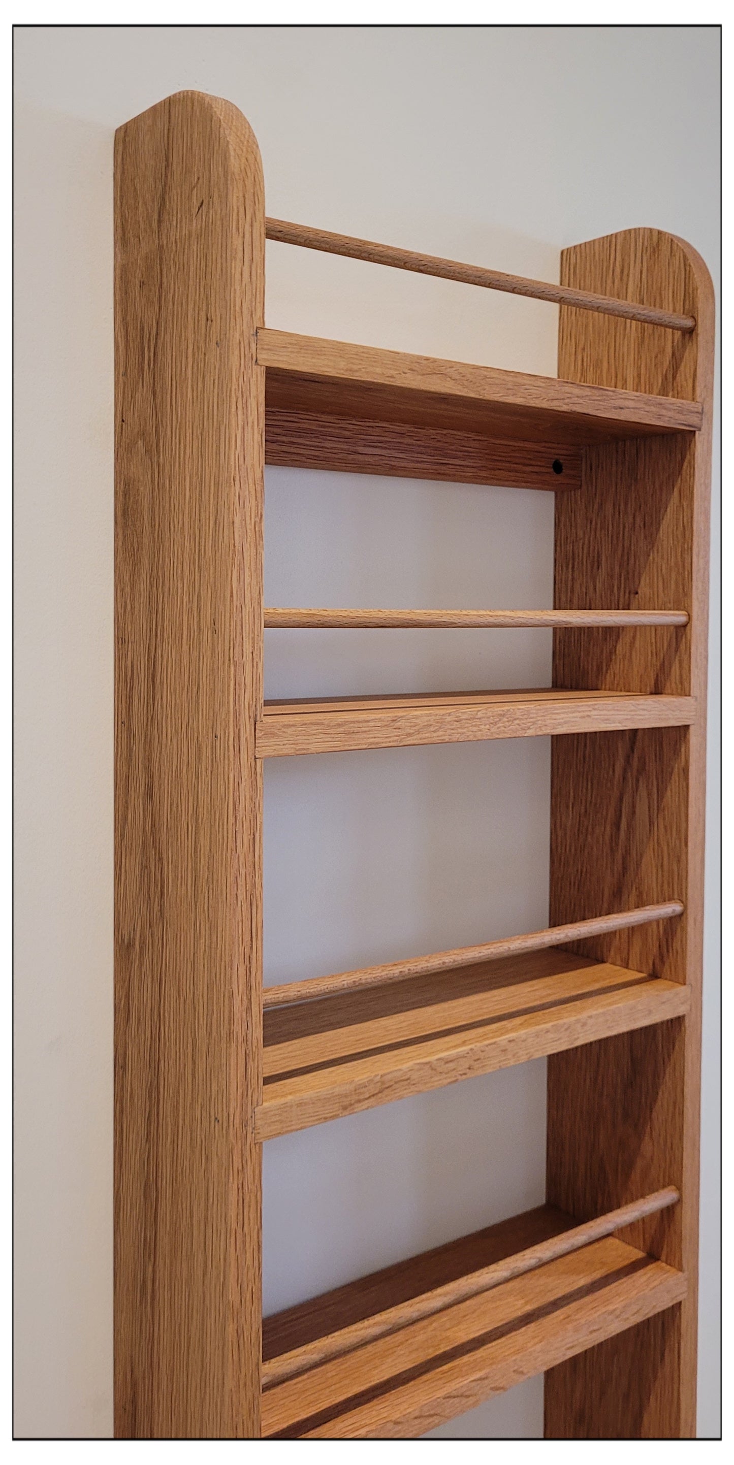 Solid Oak Larder Rack for Pantry Cupboard Doors - Spice Rack - Bottle Rack - 5 Shelves