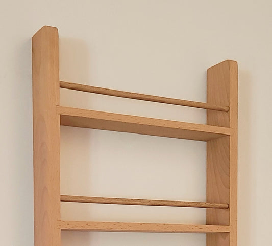 Solid beech spice rack 4 tiers for cupboard door hanging