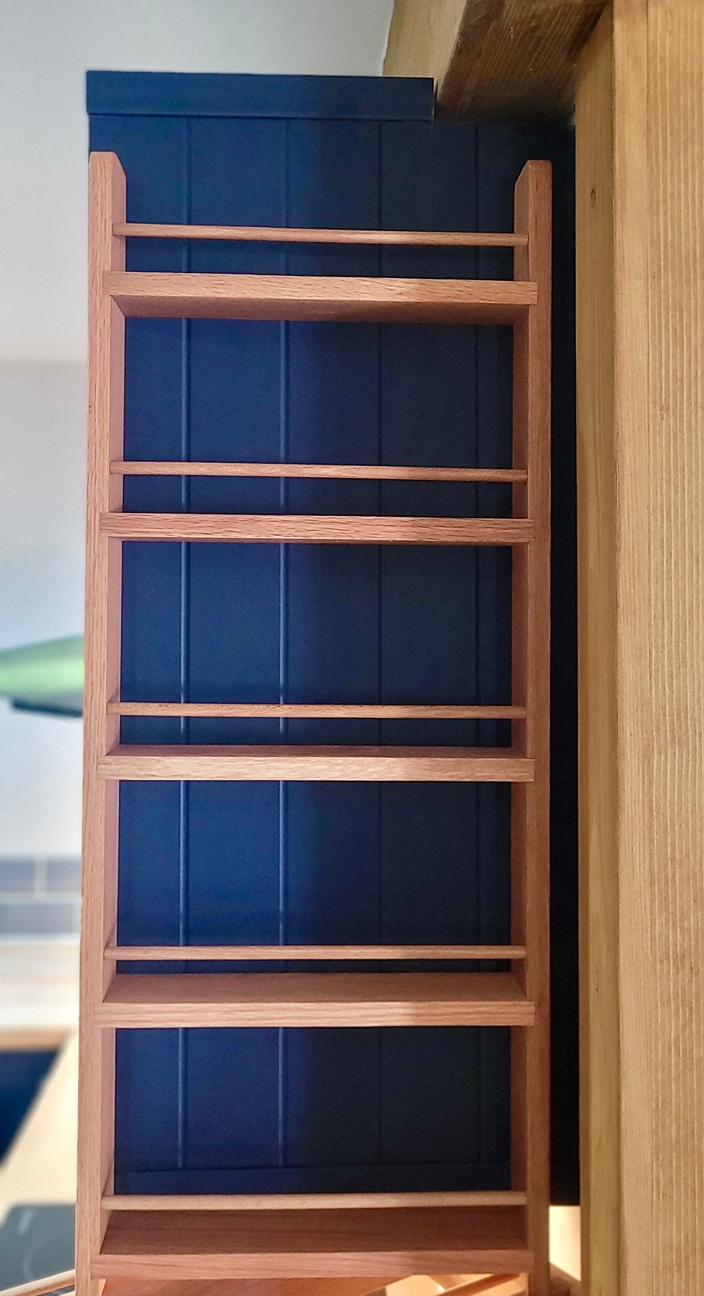 Empty Solid oak spice rack 5 shelf cupboard hanging