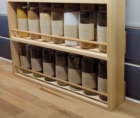Pine Spice Rack 2 Tiers / Shelves for Herb & Spice Jars 38cm Wide