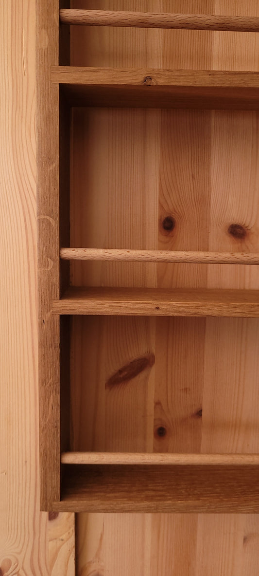 Empty solid oak spice rack with wooden rails