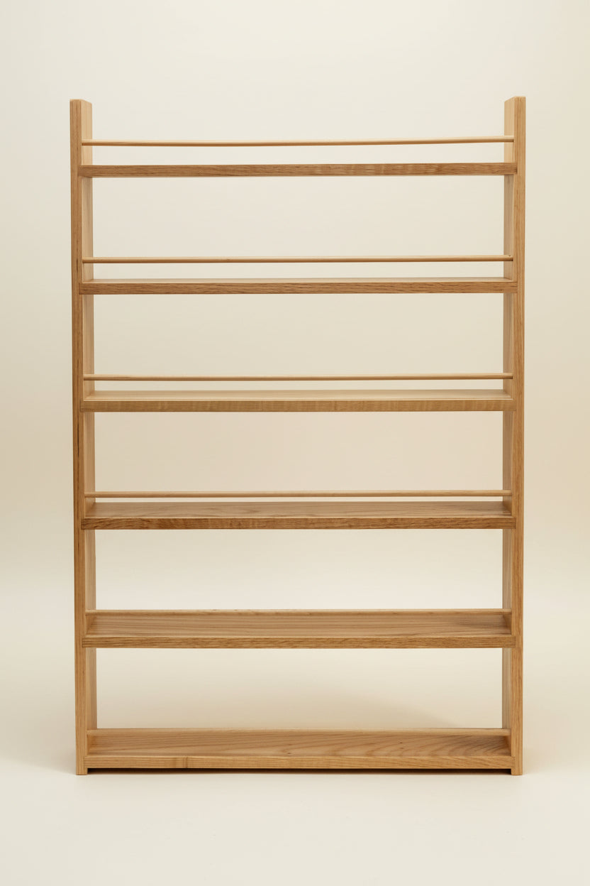 Solid Oak Spice Rack 6 Shelves Deep Capacity & Open Top for for Larger Jars, Bottles and Packets - 8cm Deep