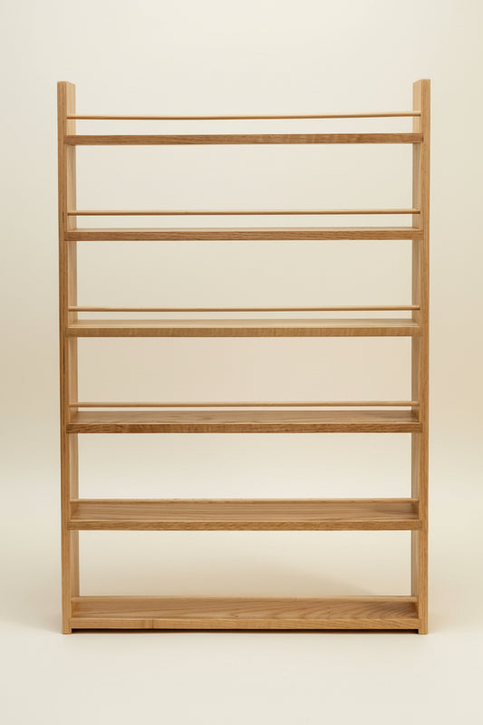 Solid Oak Spice Rack 6 Shelves Deep Capacity & Open Top for for Larger Jars, Bottles and Packets - 8cm Deep