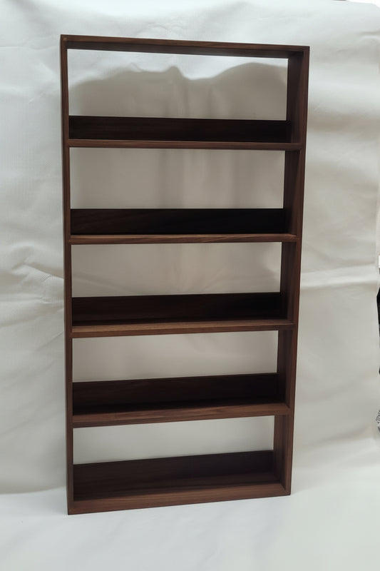 Walnut spice rack with 5 empty shelves