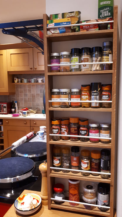 Oak Spice Rack 6 Shelves Deep on Wall