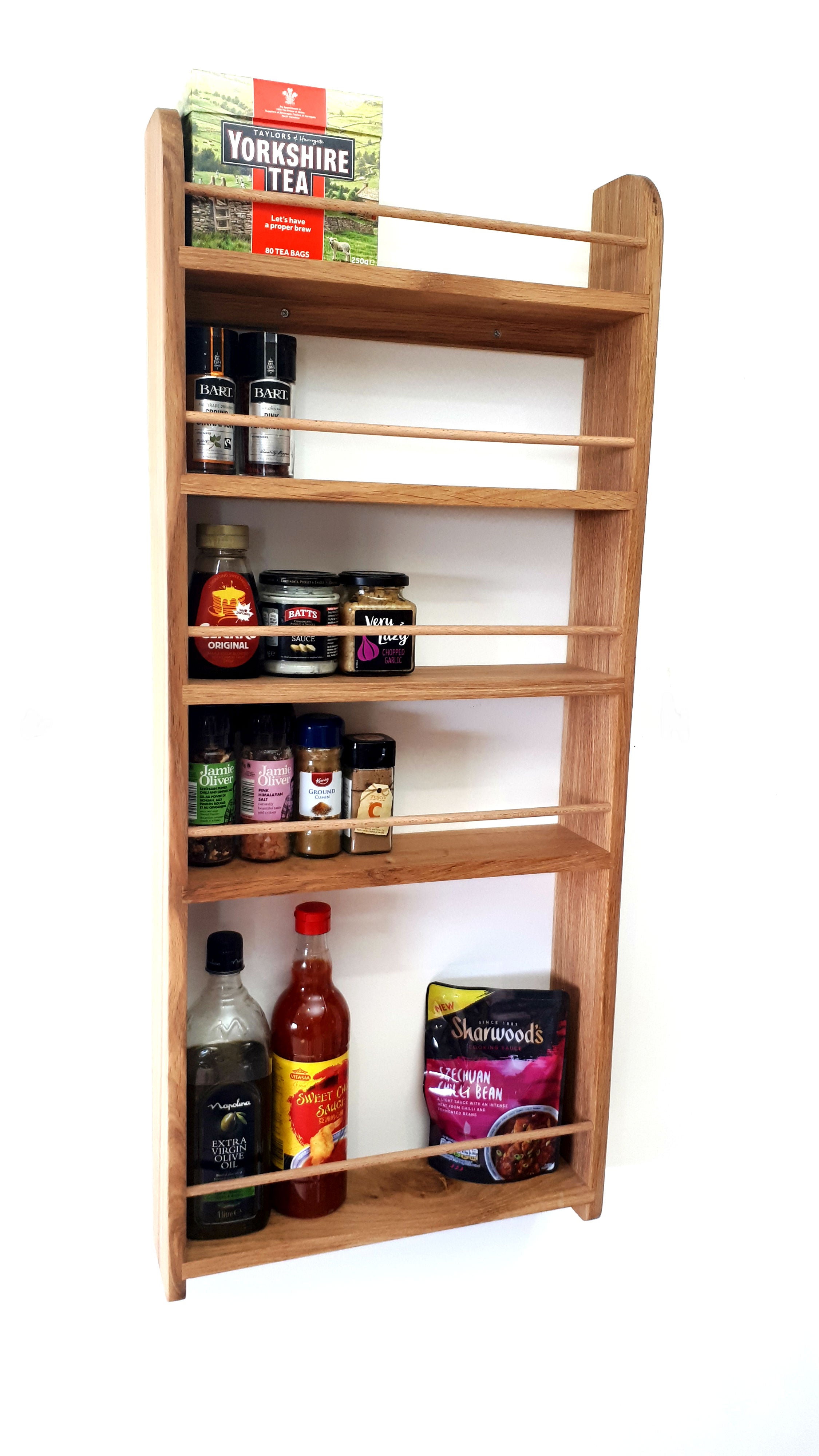Solid Oak Larder Spice Rack 5 Tall Shelves Pantry Door Kitchen