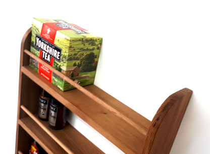 Solid Oak Larder Pantry Spice Rack for Spice Jars, Bottles and Packets - 4 Shelves - SilverAppleWood