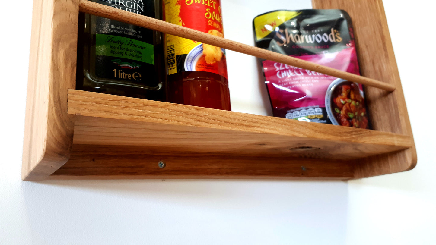 Solid Oak Larder Pantry Spice Rack for Spice Jars, Bottles and Packets - 4 Shelves - SilverAppleWood